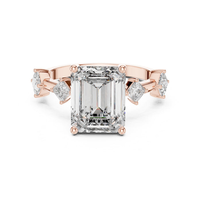 Emerald Lab Grown Diamond Side-Stone Engagement Ring rose gold video