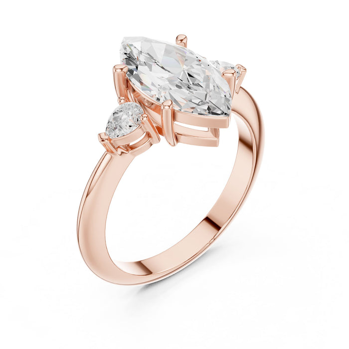Marquise Lab Grown Diamond Three-Stone Engagement Ring rose gold video