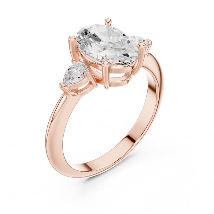 Oval Lab Grown Diamond Three-Stone Engagement Ring rose gold video
