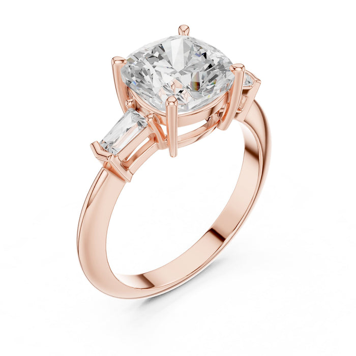 Cushion Lab Grown Diamond Three-Stone Engagement Ring rose gold video