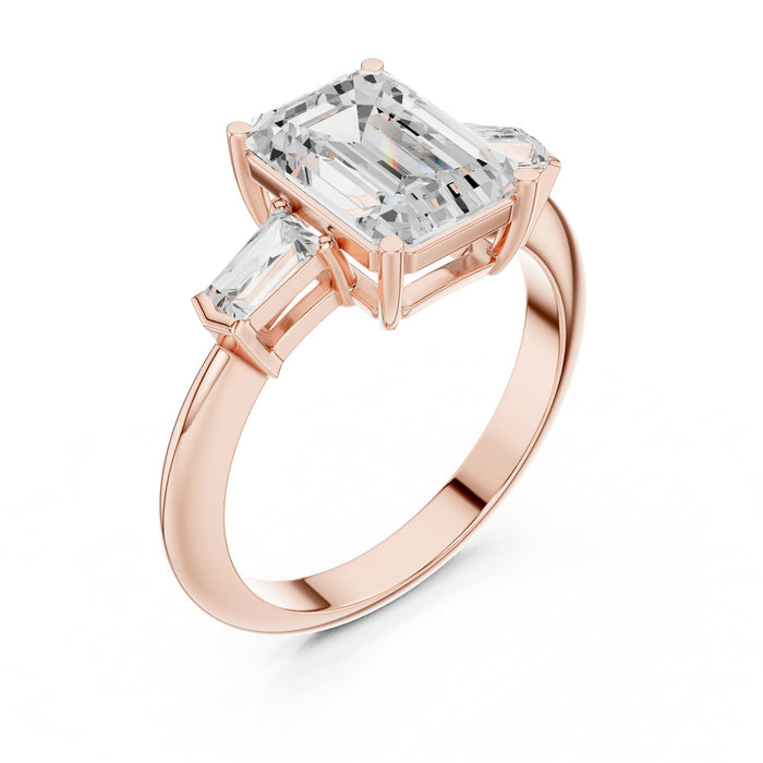 Emerald Lab Grown Diamond Three-Stone Engagement Ring rose gold video