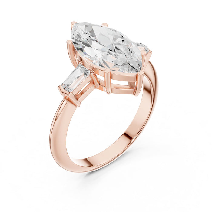 Marquise Lab Grown Diamond Three-Stone Engagement Ring rose gold video