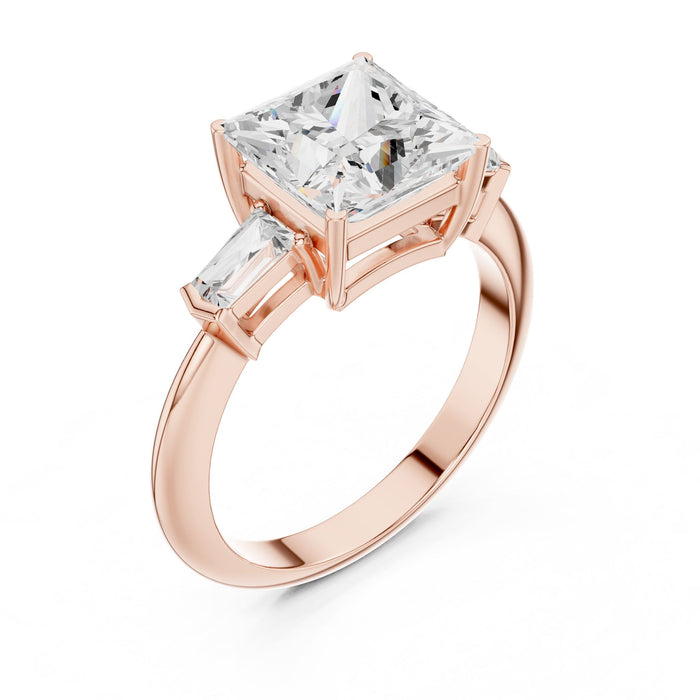 Princess Lab Grown Diamond Three-Stone Engagement Ring rose gold video