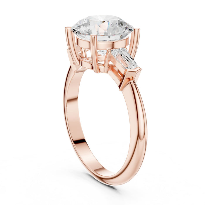 Round Lab Grown Diamond Three-Stone Engagement Ring yellow gold video