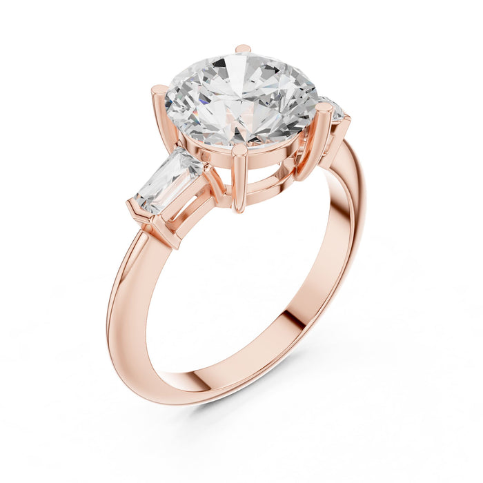 Round Lab Grown Diamond Three-Stone Engagement Ring rose gold video