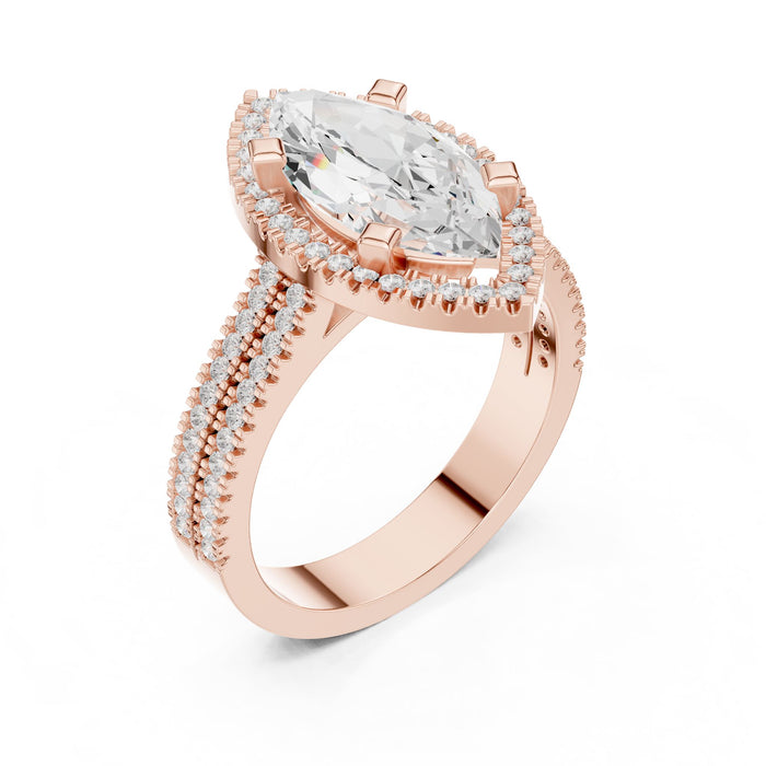 Marquise Lab Grown Diamond Halo Engagement Ring rose gold video