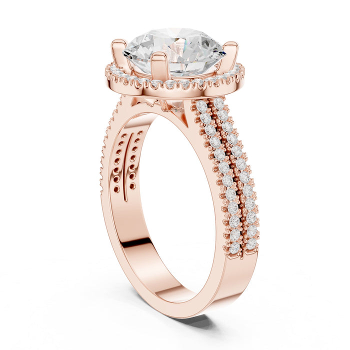 Round Lab Grown Diamond Halo Engagement Ring yellow gold video