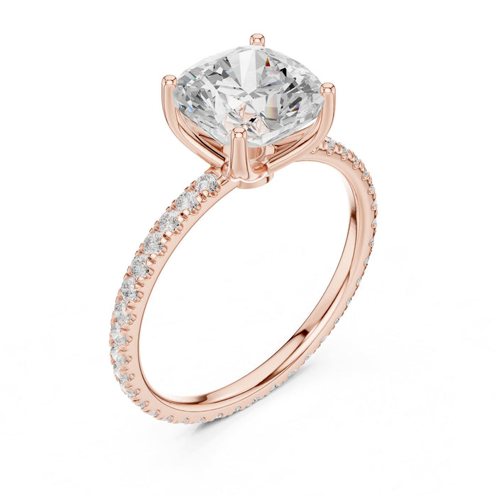 Cushion Lab Grown Diamond Pave Engagement Ring rose gold video
