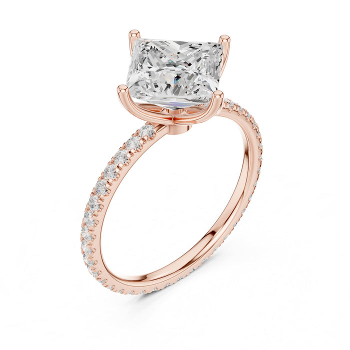 Princess Lab Grown Diamond Pave Engagement Ring rose gold video