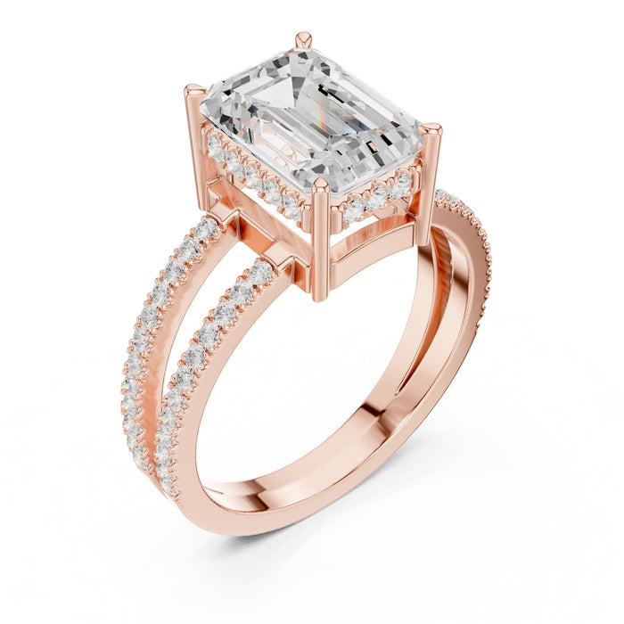 Emerald Lab Grown Diamond Hidden-Halo Engagement Ring rose gold video