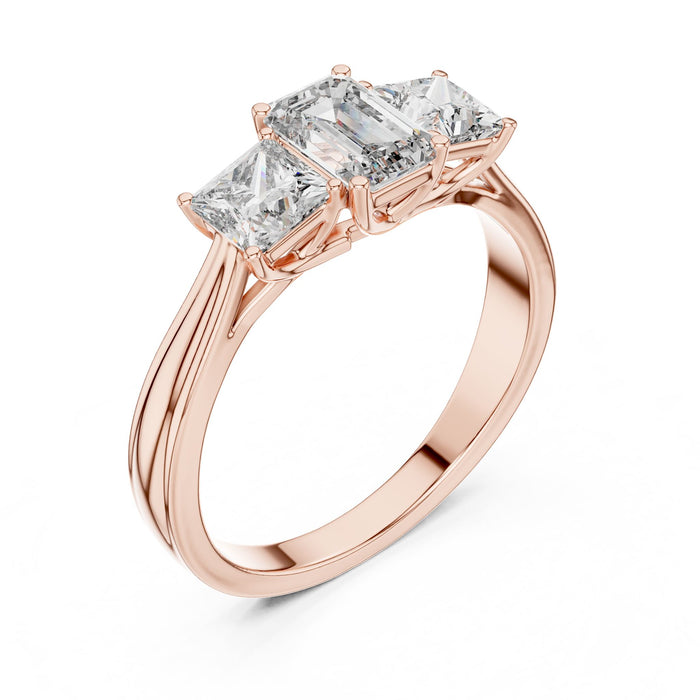 Emerald Lab Grown Diamond Three-Stone Engagement Ring rose gold video