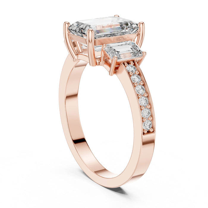 Emerald Lab Grown Diamond Three-Stone Engagement Ring yellow gold video