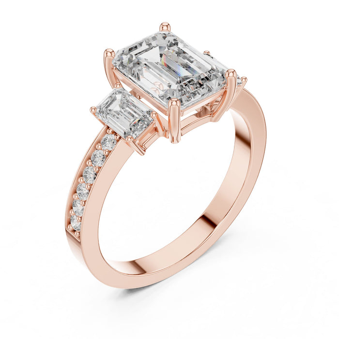 Emerald Lab Grown Diamond Three-Stone Engagement Ring rose gold video