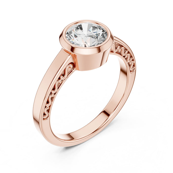 Round Lab Grown Diamond Bezel Engagement Ring rose gold video