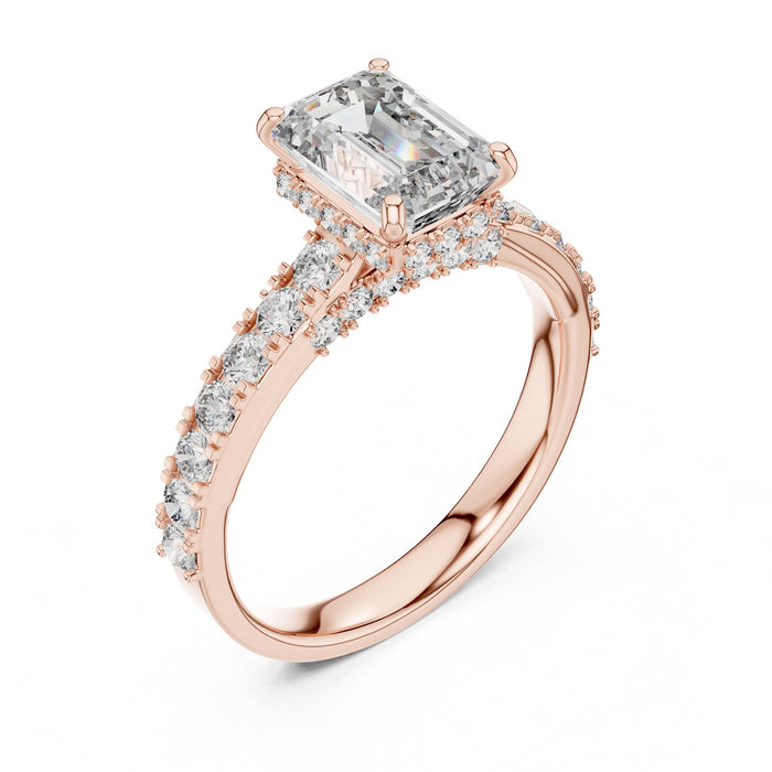Emerald Lab Grown Diamond Hidden-Halo Engagement Ring rose gold video