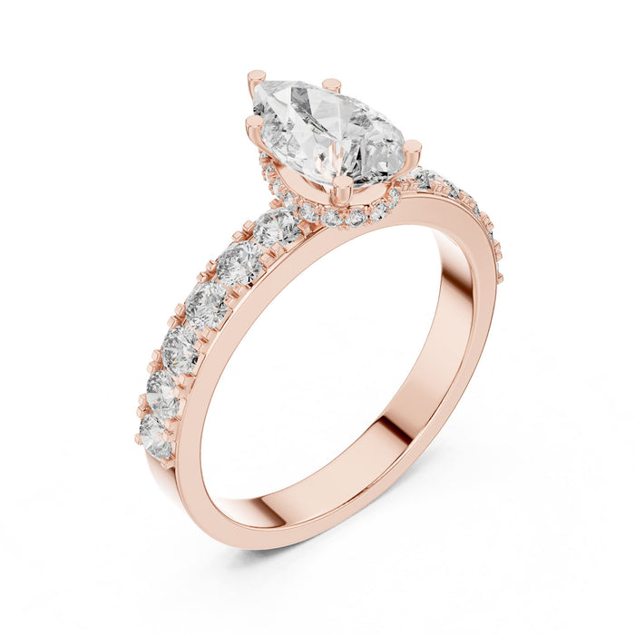 Pear Lab Grown Diamond Hidden-Halo Engagement Ring rose gold video