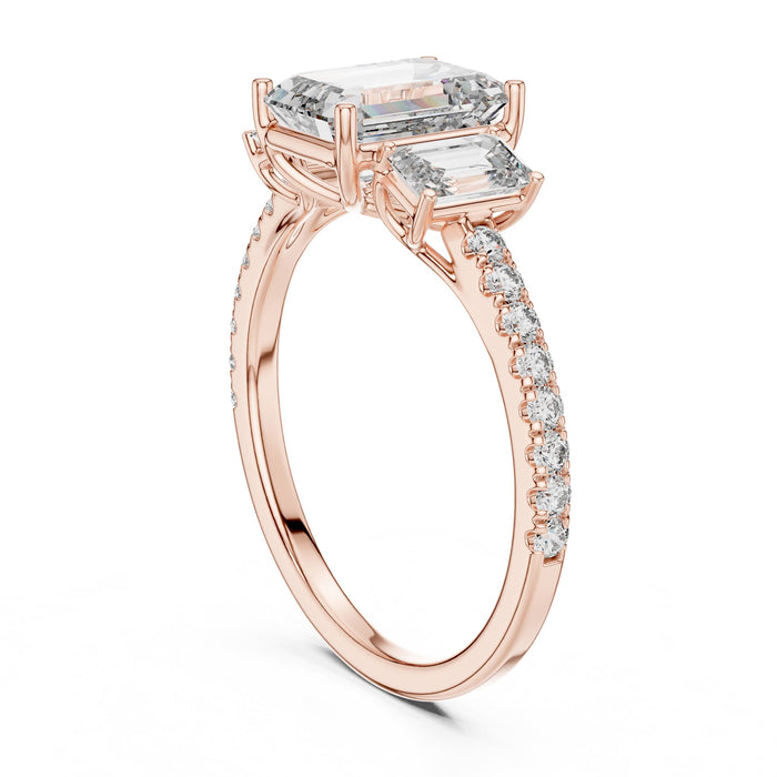 Emerald Lab Grown Diamond Three-Stone Engagement Ring yellow gold video
