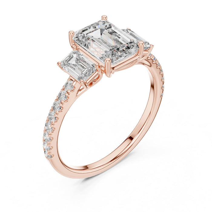 Emerald Lab Grown Diamond Three-Stone Engagement Ring rose gold video
