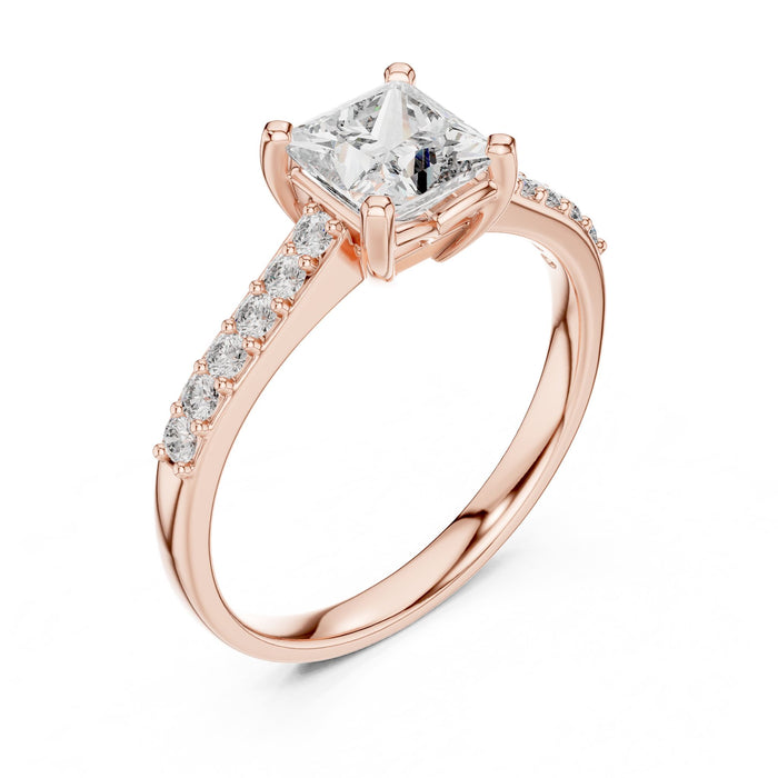 Princess Lab Grown Diamond Side-Stone Engagement Ring rose gold video