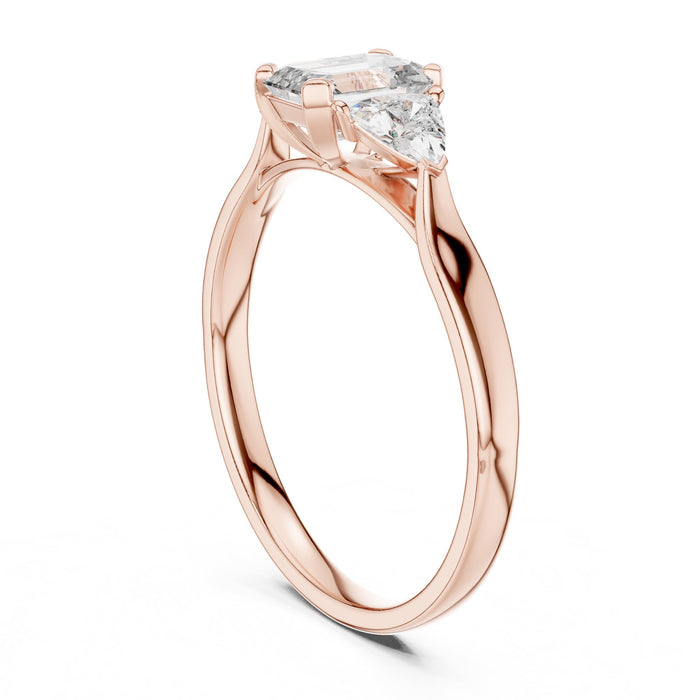 Emerald Lab Grown Diamond Three-Stone Engagement Ring rose gold video