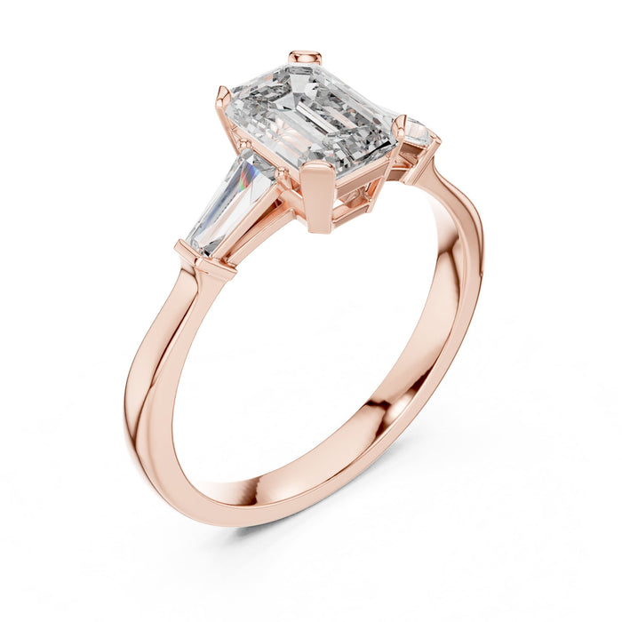 Emerald Lab Grown Diamond Three-Stone Engagement Ring rose gold video