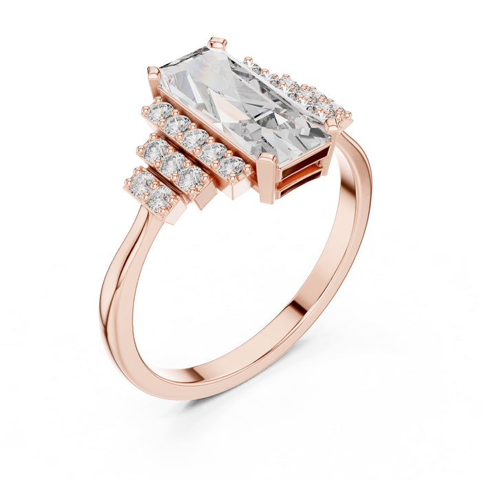 Emerald Lab Grown Diamond Side-Stone Engagement Ring rose gold video