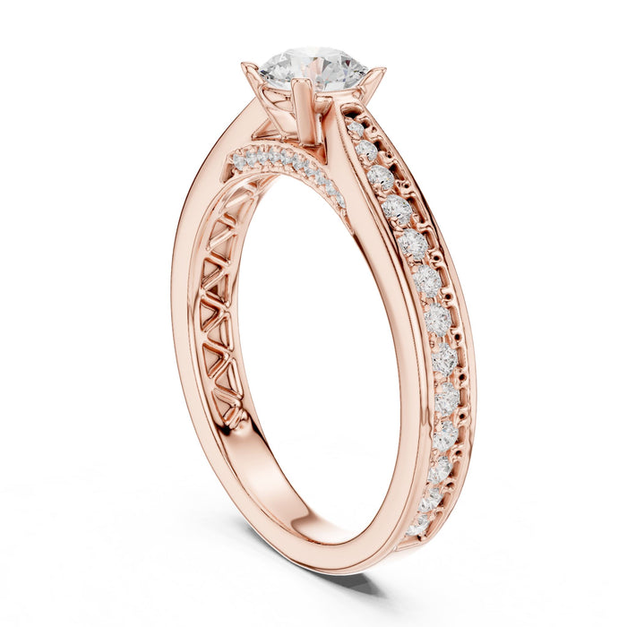 Round Lab Grown Diamond Cathedral Engagement Ring yellow gold video