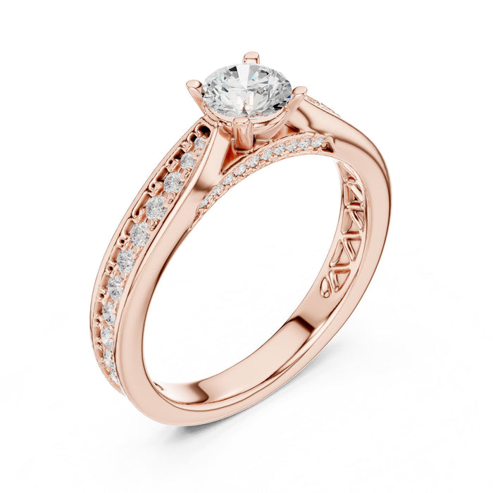 Round Lab Grown Diamond Cathedral Engagement Ring rose gold video