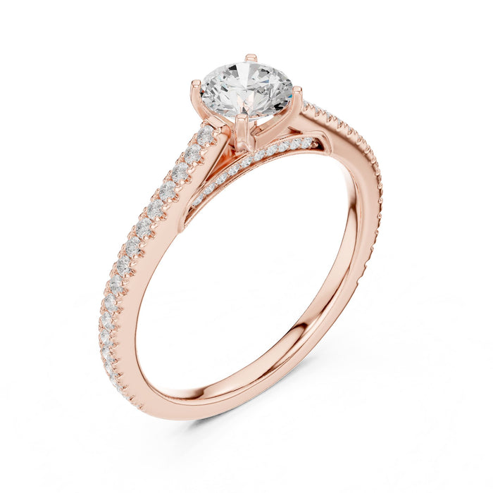 Round Lab Grown Diamond Cathedral Engagement Ring rose gold video