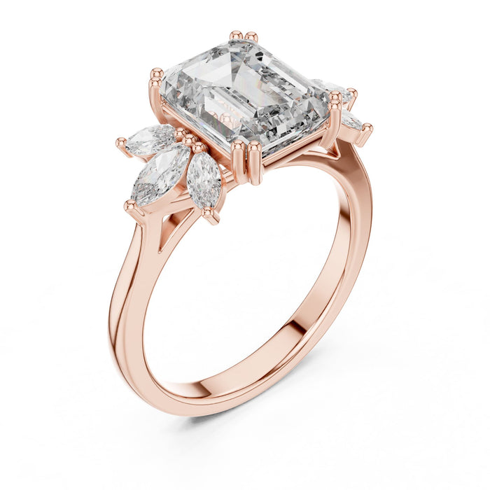 Emerald Lab Grown Diamond Three-Stone Engagement Ring rose gold video