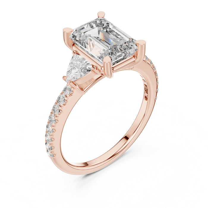 Emerald Lab Grown Diamond Three-Stone Engagement Ring rose gold video