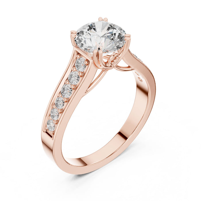 Round Lab Grown Diamond Cathedral Engagement Ring rose gold video