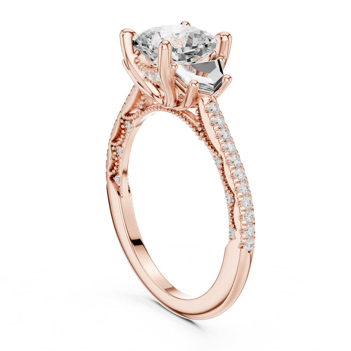 Cushion Lab Grown Diamond Side-Stone Engagement Ring yellow gold video