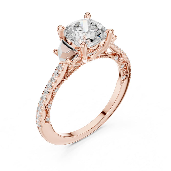 Cushion Lab Grown Diamond Side-Stone Engagement Ring rose gold video