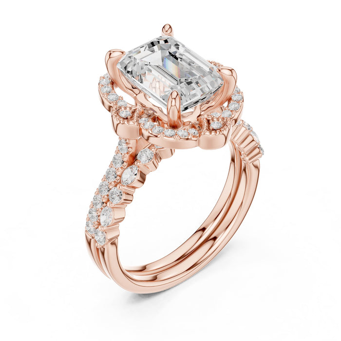 Emerald Lab Grown Diamond Halo Engagement Ring rose gold video