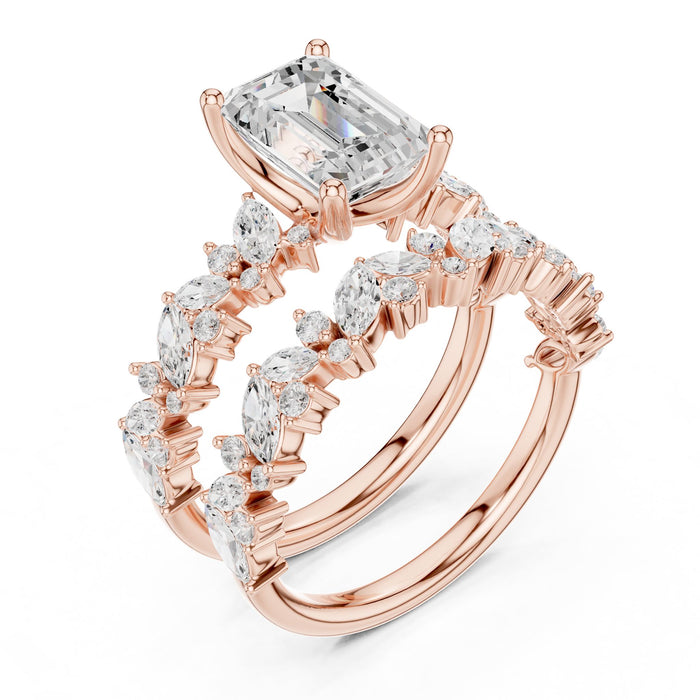 Emerald Lab Grown Diamond Side-Stone Engagement Ring rose gold video