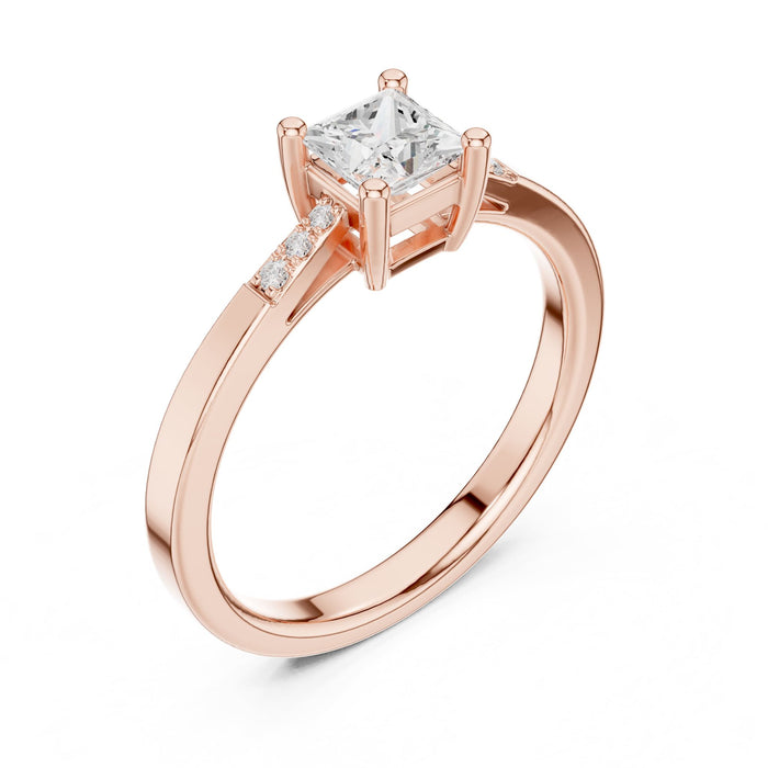 Princess Lab Grown Diamond Side-Stone Engagement Ring rose gold video
