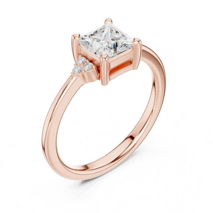 Princess Lab Grown Diamond Side-Stone Engagement Ring rose gold video
