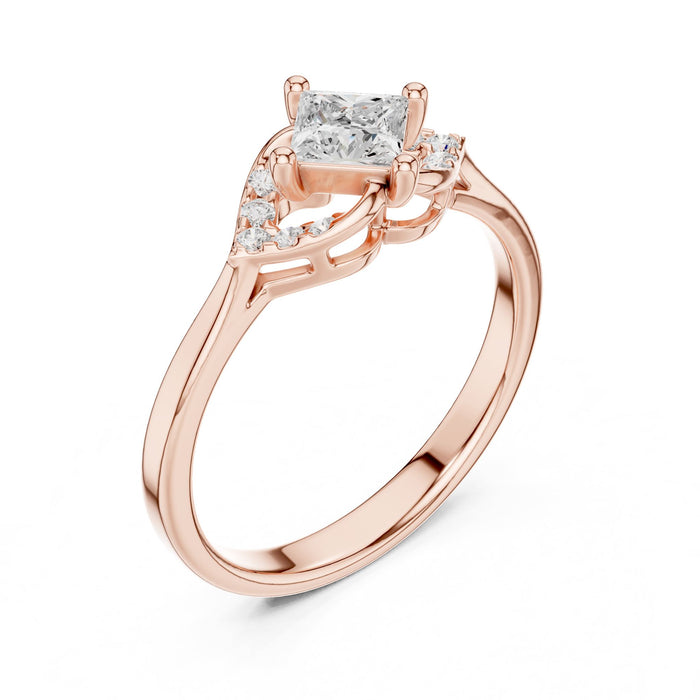 Princess Lab Grown Diamond Side-Stone Engagement Ring rose gold video