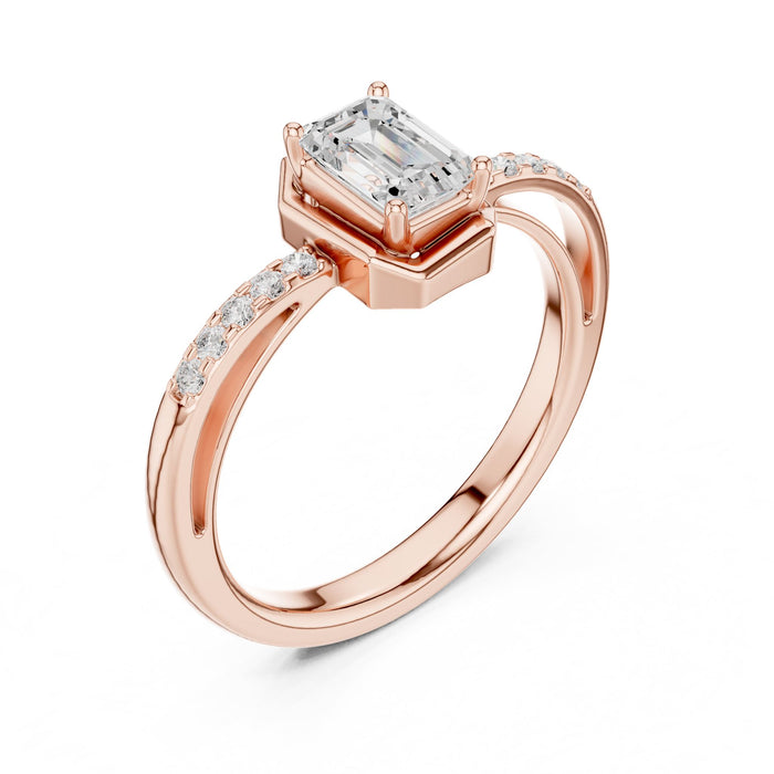 Emerald Lab Grown Diamond Hidden-Halo Engagement Ring rose gold video