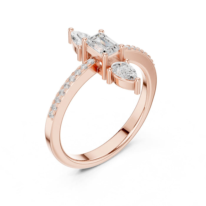 Emerald & Pear Lab Grown Diamond Three-Stone Engagement Ring rose gold video