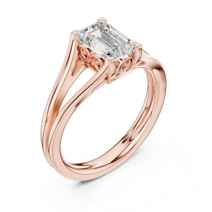 Emerald Lab Grown Diamond Split-Shank Engagement Ring rose gold video