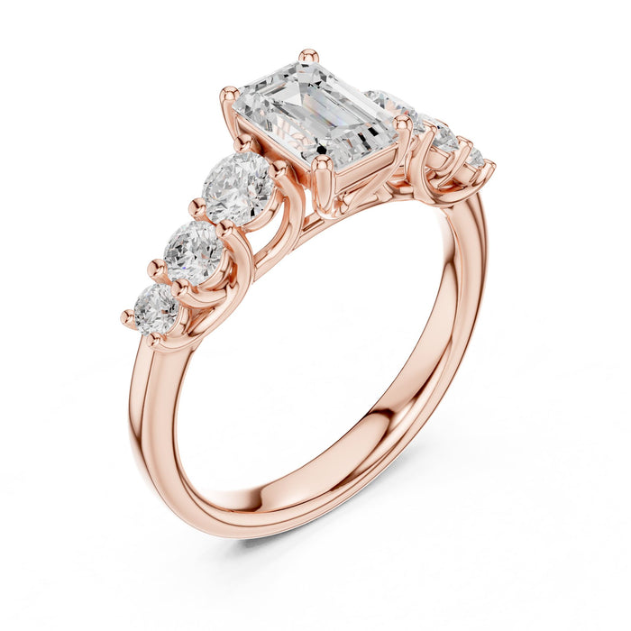 Emerald Lab Grown Diamond Side-Stone Engagement Ring rose gold video