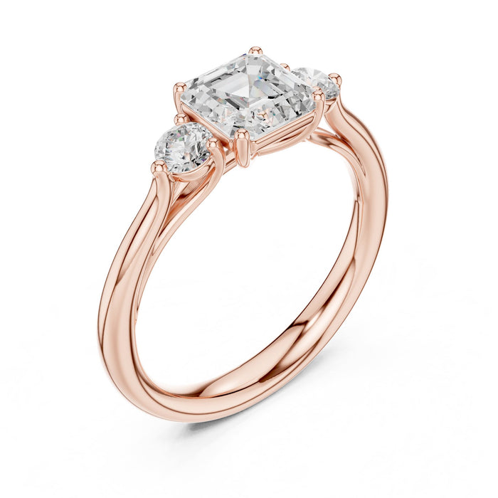 Emerald Lab Grown Diamond Three-Stone Engagement Ring rose gold video