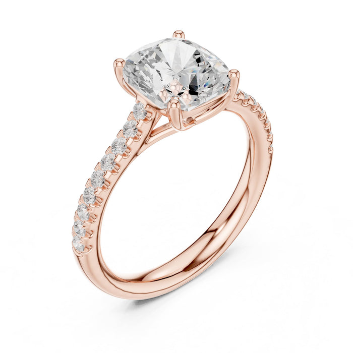 Cushion Lab Grown Diamond Pave Engagement Ring rose gold video