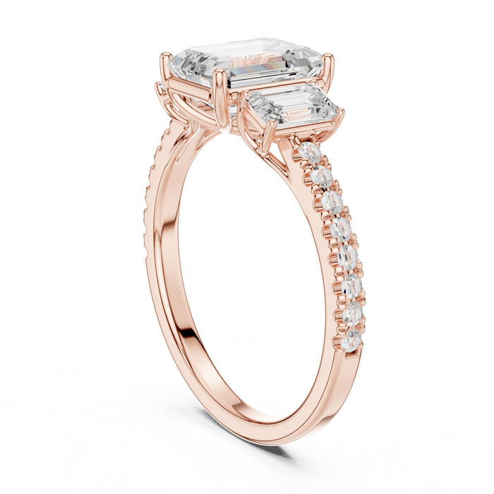 Emerald Lab Grown Diamond Three-Stone Engagement Ring yellow gold video