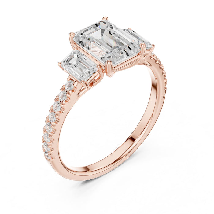 Emerald Lab Grown Diamond Three-Stone Engagement Ring rose gold video