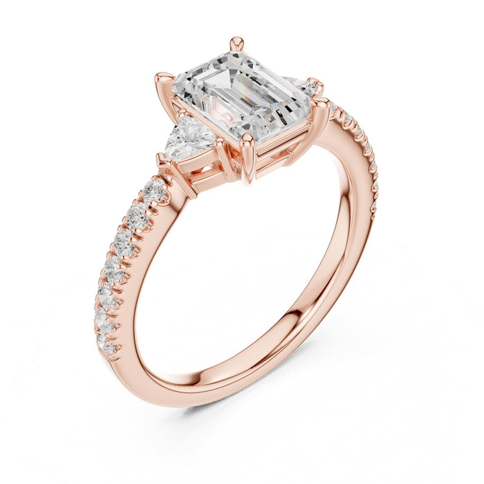 Emerald Lab Grown Diamond Three-Stone Engagement Ring rose gold video