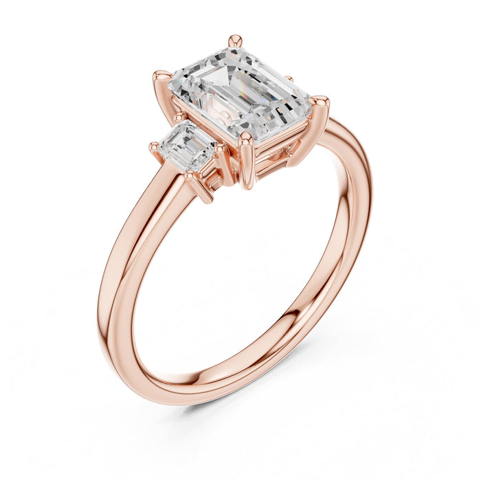 Emerald Lab Grown Diamond Three-Stone Engagement Ring rose gold video