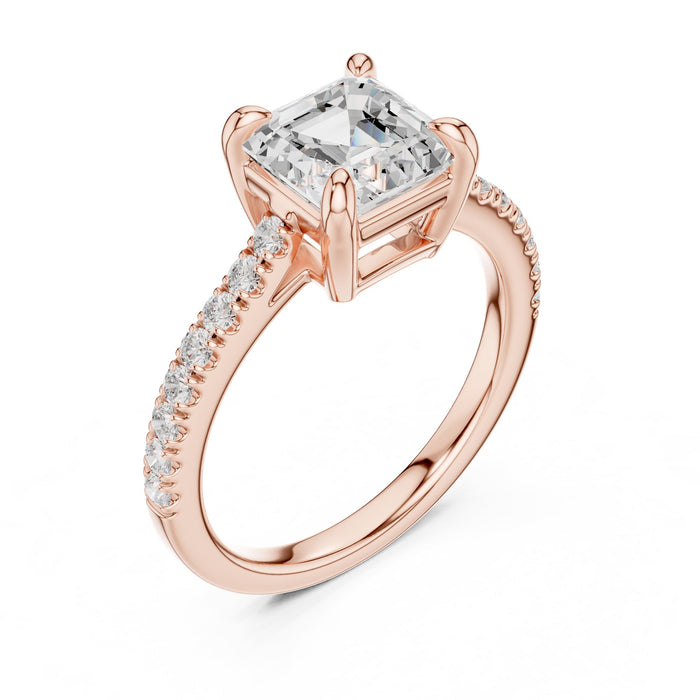 Asscher Lab Grown Diamond Side-Stone Engagement Ring rose gold video